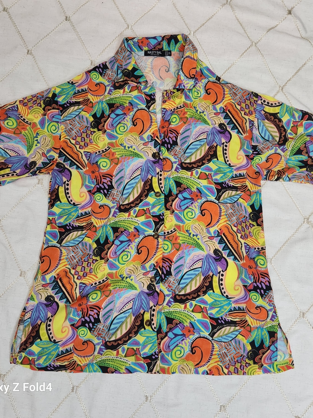 Nasty Gal Abstract Print Short Sleeve Button Down Blouse Top 2 S‎